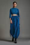 Buy MATI_1 Blue Cotton High Neck Ribbed Waist Crop Top With Baggy Cargo Pant at Aza Fashions Buy_MATI_1_Blue Cotton High Neck Ribbed Waist Crop Top With Baggy Cargo Pant _at_Aza_Fashions