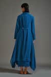 Shop_MATI_Blue Cotton Plain Lapel Collar Neck Safari Koza Long Asymmetric Jacket_at_Aza_Fashions