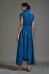 Shop_MATI_Blue Cotton Plain High Neck Safari Pocket Jumpsuit _at_Aza_Fashions