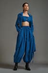 Buy_Mati_Blue Cotton Collared Safari Lapel Trench Jacket _at_Aza_Fashions
