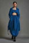 Mati_Blue Cotton Collared Safari Lapel Trench Jacket _Online_at_Aza_Fashions
