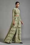 Buy_MATI_Green Cotton Plain Safari Pocket Cargo Maxi Skirt _Online_at_Aza_Fashions