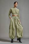 Buy_MATI_Green Cotton Plain High Neck Crop Top With Baggy Cargo Pant _at_Aza_Fashions