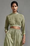 MATI_Green Cotton Plain High Neck Crop Top With Baggy Cargo Pant _Online_at_Aza_Fashions