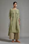 MATI_Green Cotton Plain Boat Neck Safari Pocket Asymmetric Tunic _Online_at_Aza_Fashions