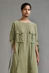 Shop_MATI_Green Cotton Plain Boat Neck Safari Pocket Asymmetric Tunic _Online_at_Aza_Fashions