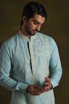 Buy_Punit Arora_Sky Blue Blend Of Cotton Silk Embroidered Floral Kurta Pant Set _Online_at_Aza_Fashions