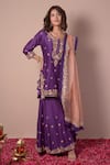 Buy_Surabhi Arya_Purple Kurta And Sharara Silk Chanderi Embroidery Gota Patti Round Set _at_Aza_Fashions