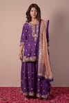 Surabhi Arya_Purple Kurta And Sharara Silk Chanderi Embroidery Gota Patti Round Set _Online_at_Aza_Fashions