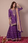 Buy_Surabhi Arya_Purple Kurta And Sharara Silk Chanderi Embroidery Gota Patti Round Set 