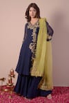 Buy_Surabhi Arya_Blue Georgette, Organza Cut Work, Sequins, Zari, Floral Angrakha Sharara Set _Online_at_Aza_Fashions
