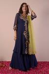 Buy_Surabhi Arya_Blue Georgette, Organza Cut Work, Sequins, Zari, Floral Angrakha Sharara Set 