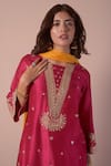 Buy_Surabhi Arya_Magenta Kurta And Palazzo Bamberg Silk Embroidery Zari Thread Gota Work Set _Online_at_Aza_Fashions