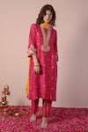 Shop_Surabhi Arya_Magenta Kurta And Palazzo Bamberg Silk Embroidery Zari Thread Gota Work Set _Online_at_Aza_Fashions