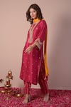 Surabhi Arya_Magenta Kurta And Palazzo Bamberg Silk Embroidery Zari Thread Gota Work Set _at_Aza_Fashions