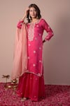 Surabhi Arya_Magenta Organza Embroidery Gota Round Flower Kurta Sharara Set _Online_at_Aza_Fashions