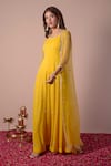 Surabhi Arya_Yellow Anarkali Georgette Embroidery Bead Anarkali Round Floral With Jacket _at_Aza_Fashions