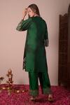 Shop_Surabhi Arya_Emerald Green Pure Silk Embroidery Floral V Neck Border Kurta And Palazzo Set _at_Aza_Fashions