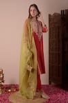 Buy_Surabhi Arya_Red Kurta And Pant Silk Chanderi Embroidery Zari Round Set _Online_at_Aza_Fashions