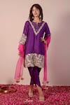 Buy_Surabhi Arya_Purple Kurta And Dhoti Pant Bamberg Silk Embroidery Zari Notched Neckline Set _at_Aza_Fashions