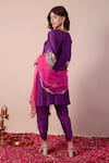 Shop_Surabhi Arya_Purple Kurta And Dhoti Pant Bamberg Silk Embroidery Zari Notched Neckline Set _at_Aza_Fashions