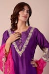 Surabhi Arya_Purple Kurta And Dhoti Pant Bamberg Silk Embroidery Zari Notched Neckline Set _at_Aza_Fashions