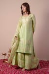 Buy_Surabhi Arya_Green Bamboo, Organza Gota Patti Round Neck Work Kurta Sharara Set _at_Aza_Fashions