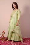 Buy_Surabhi Arya_Green Bamboo, Organza Gota Patti Round Neck Work Kurta Sharara Set _Online_at_Aza_Fashions