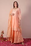 Buy_Surabhi Arya_Peach Kurta And Sharara Bamberg Silk Embroidery Gota Round Set _at_Aza_Fashions