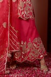 Buy_Surabhi Arya_Red Kurta Bamberg Silk Embroidery Dori Notched Floral Patchwork Set _Online_at_Aza_Fashions