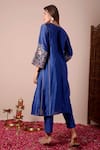 Shop_Surabhi Arya_Blue Silk Chanderi Embroidery Zari Round Kurta And Pant Set _at_Aza_Fashions