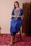 Surabhi Arya_Blue Silk Chanderi Embroidery Zari Round Kurta And Pant Set _Online_at_Aza_Fashions