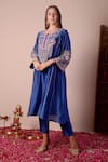 Buy_Surabhi Arya_Blue Silk Chanderi Embroidery Zari Round Kurta And Pant Set _Online_at_Aza_Fashions