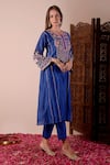 Shop_Surabhi Arya_Blue Silk Chanderi Embroidery Zari Round Kurta And Pant Set _Online_at_Aza_Fashions