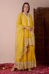 Shop_Surabhi Arya_Yellow Dupatta Organza Embroidery Dori V Neck Chanderi Kurta Set _Online_at_Aza_Fashions