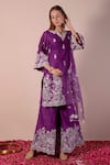 Buy_Surabhi Arya_Purple Kurta And Sharara Silk Chanderi Embroidery Zari Floral Patchwork Set _Online_at_Aza_Fashions