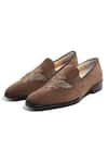 Buy_Asuka_Brown Embroidery Velvet Falcon Shoes _at_Aza_Fashions