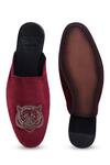 Shop_Asuka_Wine Embroidery Tiger Velvet Mules _at_Aza_Fashions