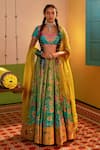 Buy_Siddhartha Bansal_Blue Blouse Dupion Embroidery Sequins Botanic Bloom Lehenga Set  _at_Aza_Fashions