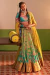 Siddhartha Bansal_Blue Blouse Dupion Embroidery Sequins Botanic Bloom Lehenga Set  _at_Aza_Fashions