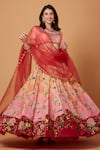 Buy_Siddhartha Bansal_Peach Blouse Dupion Embroidery Pastoral Gardenia Lehenga Set  _at_Aza_Fashions