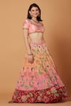 Siddhartha Bansal_Peach Blouse Dupion Embroidery Pastoral Gardenia Lehenga Set  _at_Aza_Fashions