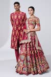 Buy_Siddhartha Bansal_Maroon Blouse And Lehenga Dupion Embroidery Rafflesia Gardenia Set  _Online_at_Aza_Fashions