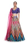 Siddhartha Bansal_Multi Color Lehenga Dupion Embroidered V Neck Chevron Set  _Online_at_Aza_Fashions