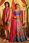 Buy_Siddhartha Bansal_Multi Color Lehenga Dupion Embroidered V Neck Chevron Set  