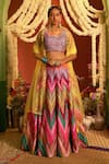 Buy_Siddhartha Bansal_Multi Color Lehenga Dupion Embroidered U Neck Chevron Pattern Set  _at_Aza_Fashions