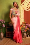 Buy_Siddhartha Bansal_Pink Saree Satin Embroidered Sequin V Mastani Ombre With Blouse  _at_Aza_Fashions