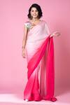 Buy_Siddhartha Bansal_Pink Saree Satin Embroidered Sequin V Mastani Ombre With Blouse  _Online_at_Aza_Fashions