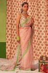 Buy_Siddhartha Bansal_Pink Saree Silk Organza Embroidered 3d Patchwork With Blouse  _at_Aza_Fashions