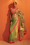 Buy_Siddhartha Bansal_Green Saree Pure Crepe Embroidered Cutdana Silk Organza With Blouse _at_Aza_Fashions